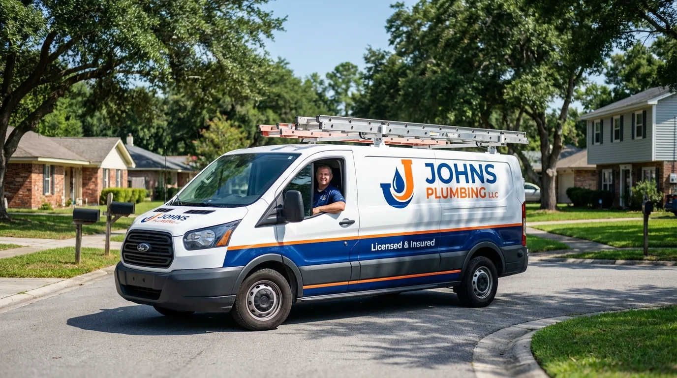 Johns Plumbing LLC service van in Oak Ridge, NC