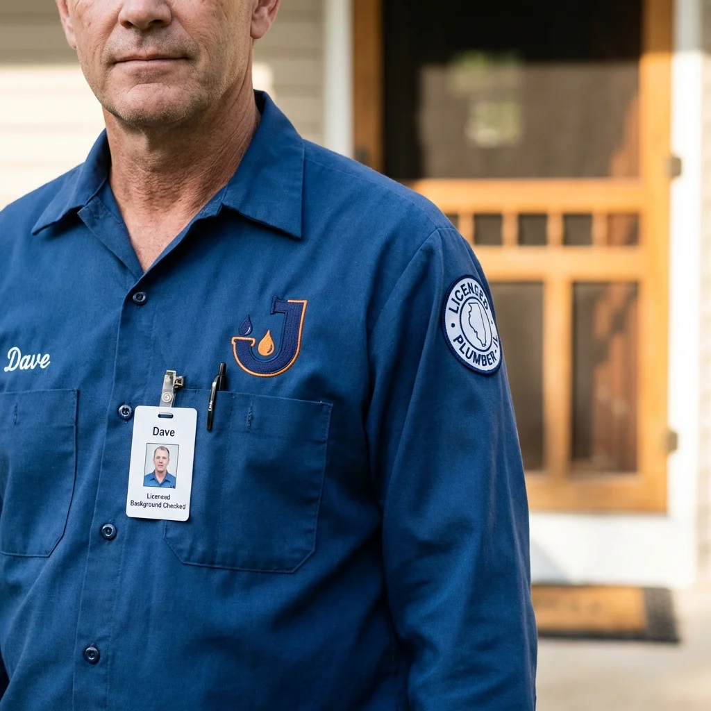 Licensed plumber showing ID badge in Oak Ridge, NC