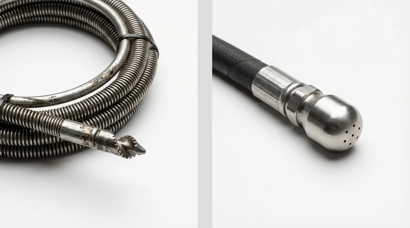 Drain snake cable and hydro jetting nozzle used for drain cleaning in Oak Ridge, NC