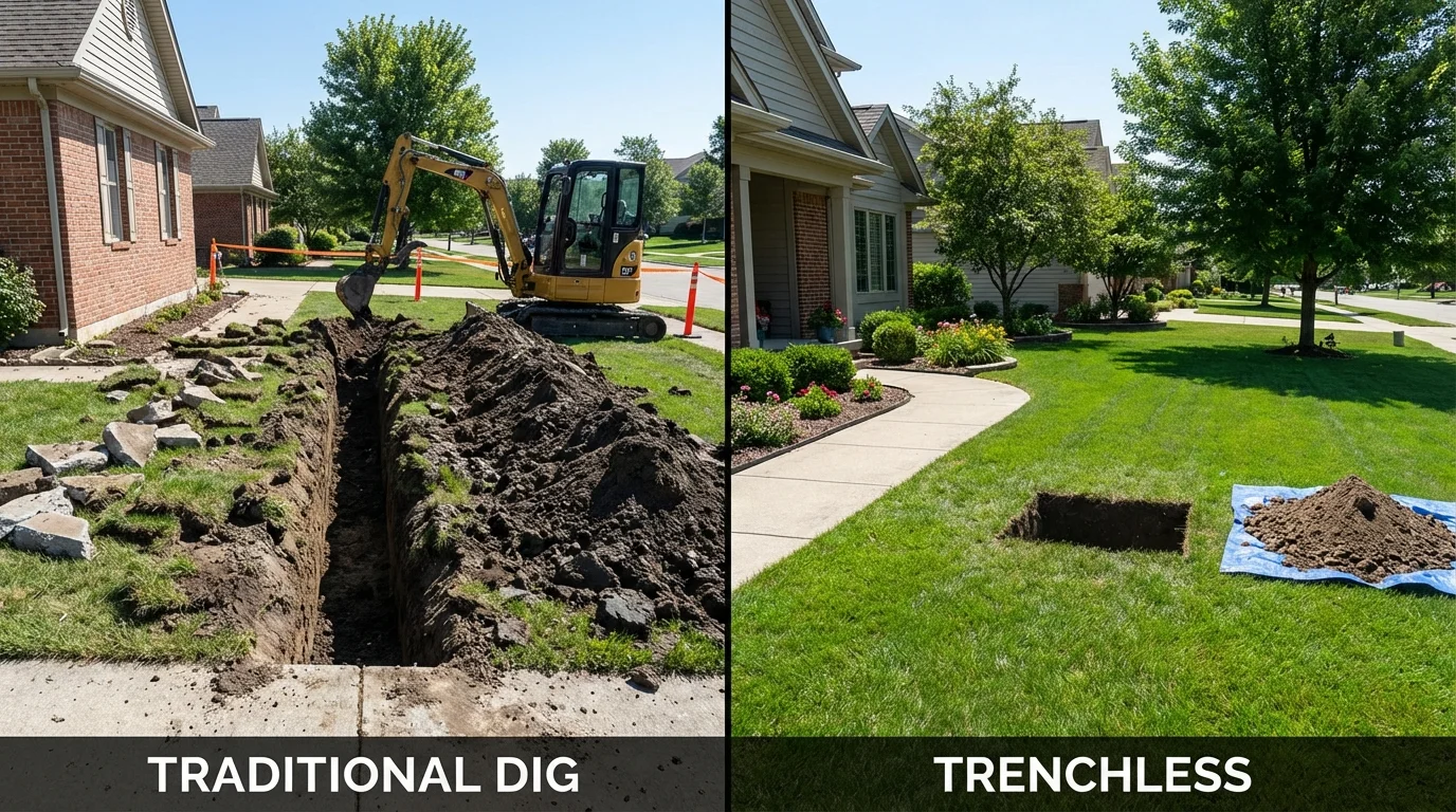 Trenchless sewer repair with minimal yard damage versus traditional excavation in Oak Ridge, NC